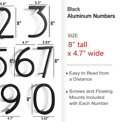 NACH Floating House Numbers, 8 inch Aluminum Black House Numbers for Outside - Number 6, Door Numbers with Mounting Hardware - Image 3