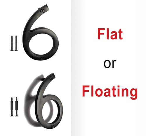 NACH Floating House Numbers, 8 inch Aluminum Black House Numbers for Outside - Number 6, Door Numbers with Mounting Hardware - Image 2