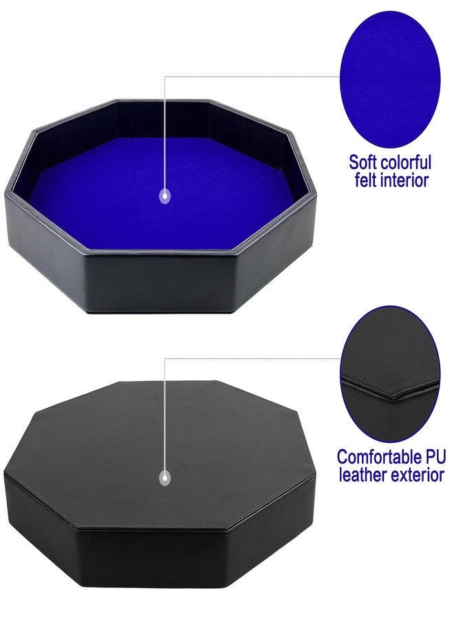 RERIVER Dice Rolling Tray, Blue Felt Lined PU Leather Octagon Dice Tray for Dungeon Crawler Games - Image 2