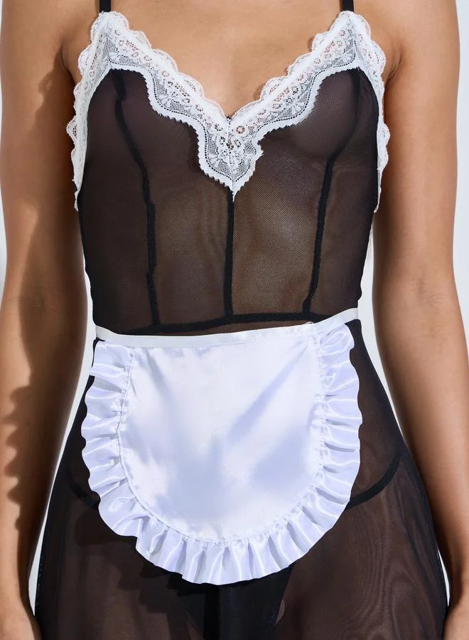 Styli  Pack of 6 - Black Sheer Lace Trim Babydoll Slip for Women | Best Price UAE