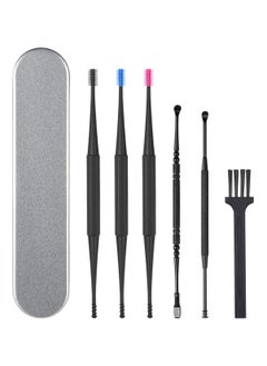 SYOSI Ear Wax Removal Tool Cleaner Kit with Metal Storage Box 6 Pcs Pick Curette Set Cleaning Brush for Earwax Remover and Cleansing  - Image 1
