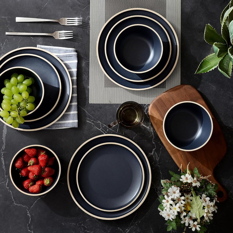 gufaith أطقم أدوات المائدة من الميلامين لـ 412 قطعة مجموعة أطباق وأوعية مجموعة أطباق غير قابلة للكسر خالية من BPA مناسبة للاستخدام الداخلي والخارجي باللون الأسود غير اللامع - Image 2