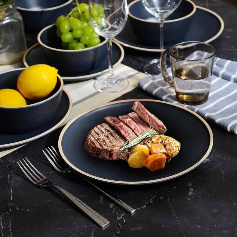 gufaith أطقم أدوات المائدة من الميلامين لـ 412 قطعة مجموعة أطباق وأوعية مجموعة أطباق غير قابلة للكسر خالية من BPA مناسبة للاستخدام الداخلي والخارجي باللون الأسود غير اللامع - Image 5