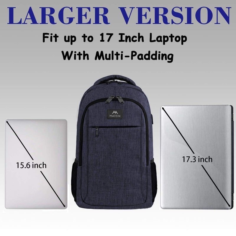 MATEIN Large College Backpack, Sturdy Computer Backpack with USB Charging Port Fits 17 inch Notebook, Carryon Luggage Travel Laptop Bag for Business Men and Women Christmas New Year Gift, Blue - Image 3