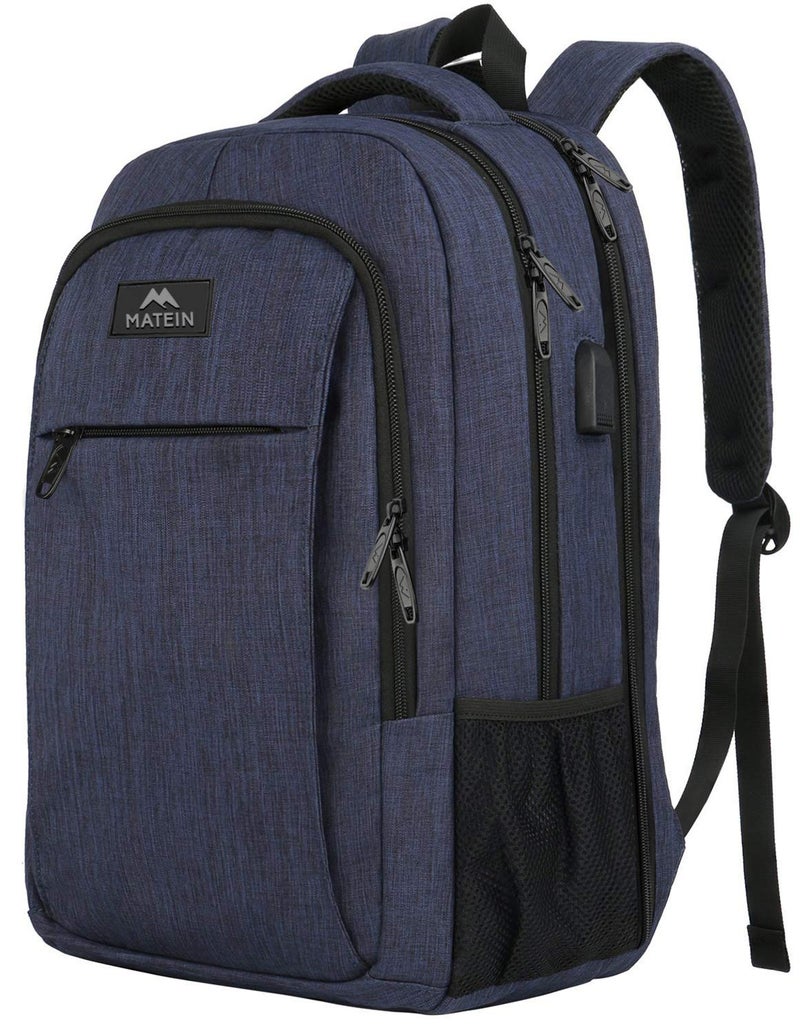MATEIN Large College Backpack, Sturdy Computer Backpack with USB Charging Port Fits 17 inch Notebook, Carryon Luggage Travel Laptop Bag for Business Men and Women Christmas New Year Gift, Blue - Image 1