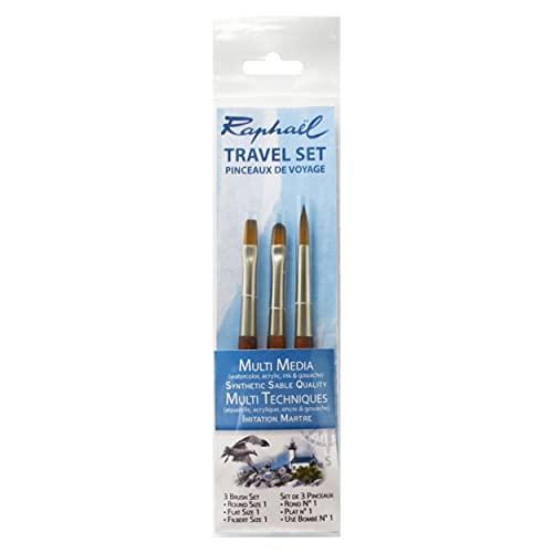 Raphael Precision Travel Brush Set, Round 1, Flat 1, Filbert 1, Natural - Image 2