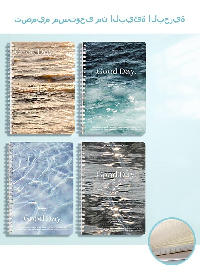 4 Pcs Spiral Notebook Set, Hardcover Wave cover Simple Notepad, Class Notes Business Office Notebook (Gold+Blue+Black)