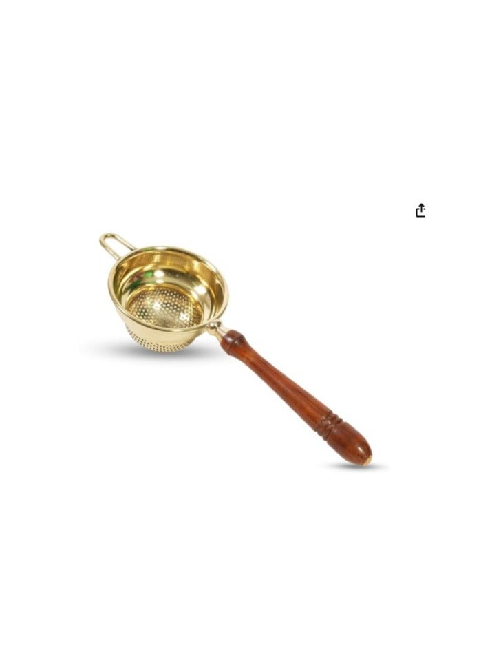 Mittal Teas Handcrafted Brass Tea Strainer with Wooden Handle | Fine Mesh Loose Leaf Tea & Coffee Filter | Durable, Eco-Friendly Chai Strainer for Daily Use - Image 1