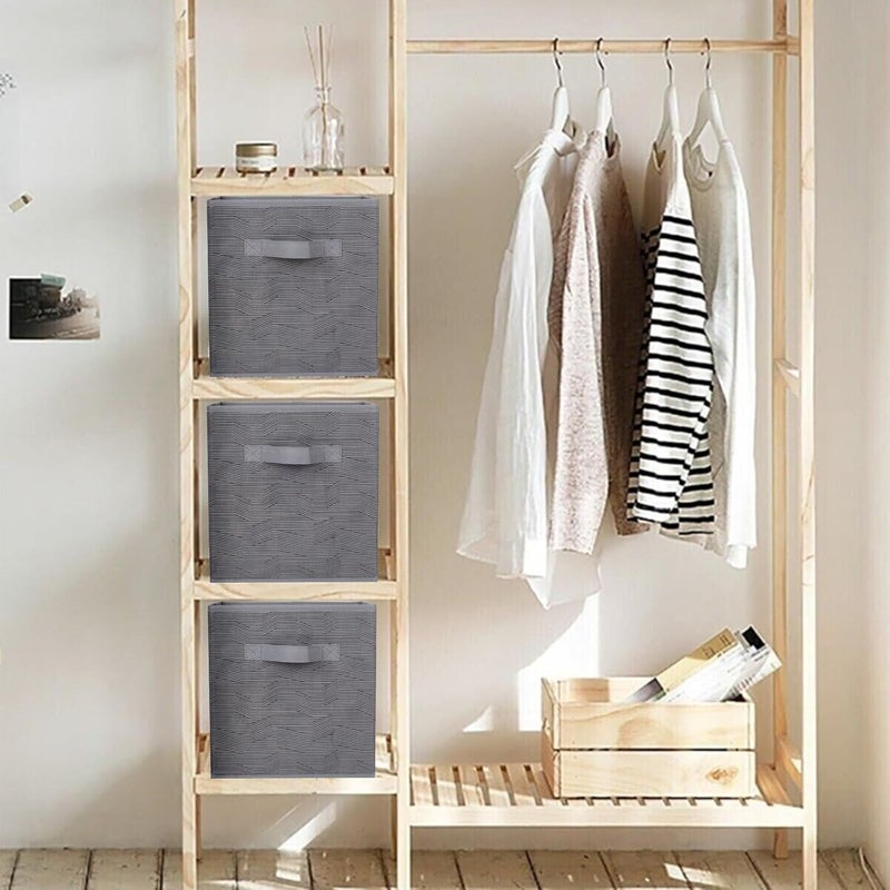 PowerKing Collapsible Storage Cubes with Handles, Fabric Foldable Bins for Closet Shelves, Durable Organization Storage Bins, 10.5'' x 11'' x 10.5'' (6Pack, Grey Stripes) (PKCA-809) - Image 2