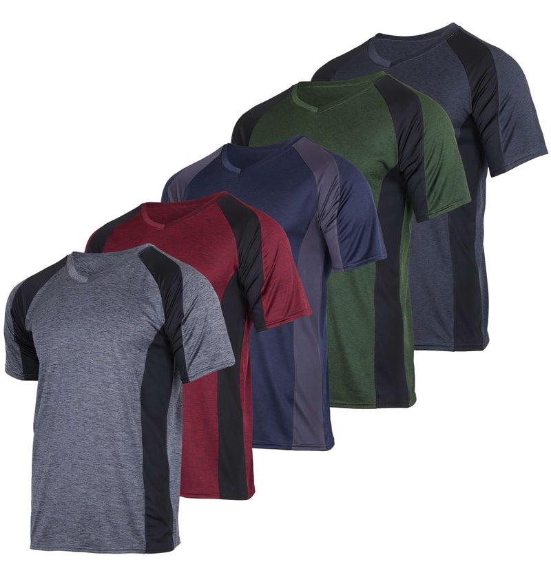 Real Essentials 5 Pack Mens VNeck DryFit Moisture Wicking Active Athletic Tech Performance TShirt Set 7 S Pack of 5