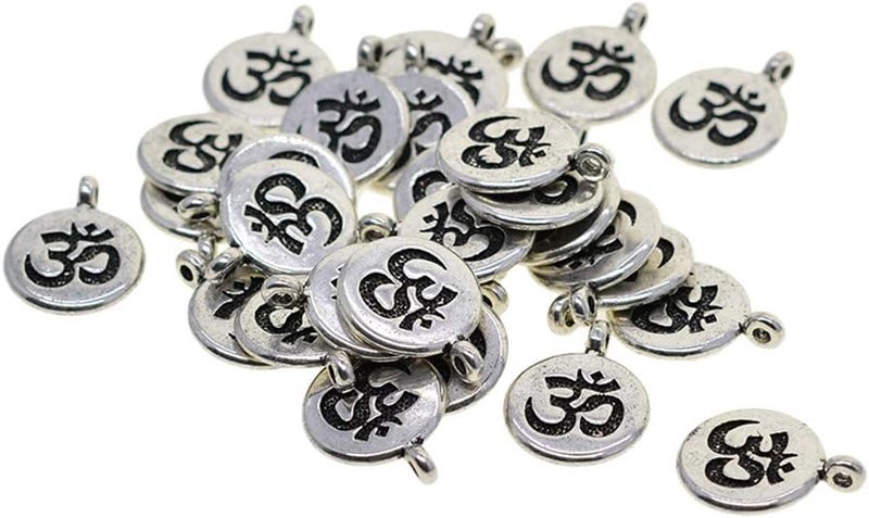 klarako 30 Pieces Tibetan Silver Lotus Flower Pendant Om Yoga Charms Pendant Metal Beads Cute Spacer Loose Beads Charms for DIY Jewelry Making () OM, as described - Image 1
