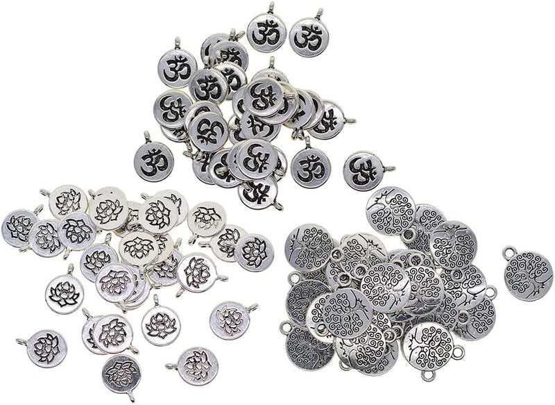 klarako 30 Pieces Tibetan Silver Lotus Flower Pendant Om Yoga Charms Pendant Metal Beads Cute Spacer Loose Beads Charms for DIY Jewelry Making () OM, as described - Image 5