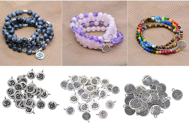 klarako 30 Pieces Tibetan Silver Lotus Flower Pendant Om Yoga Charms Pendant Metal Beads Cute Spacer Loose Beads Charms for DIY Jewelry Making () OM, as described - Image 4