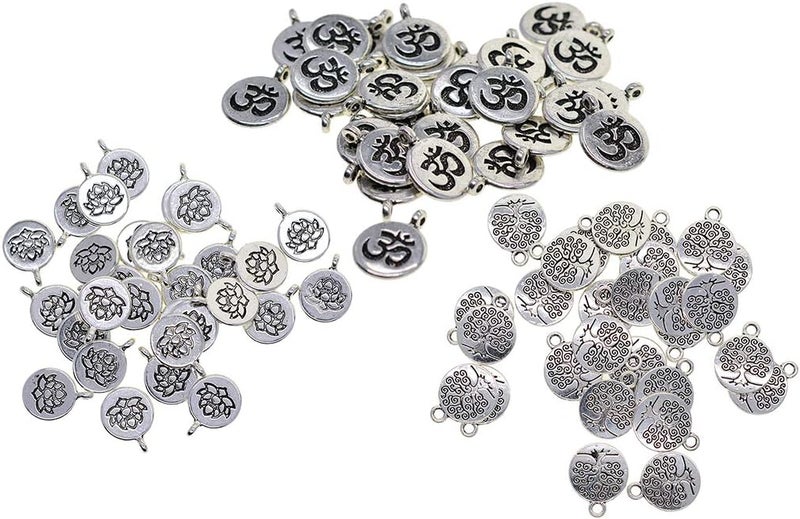 klarako 30 Pieces Tibetan Silver Lotus Flower Pendant Om Yoga Charms Pendant Metal Beads Cute Spacer Loose Beads Charms for DIY Jewelry Making () OM, as described - Image 3