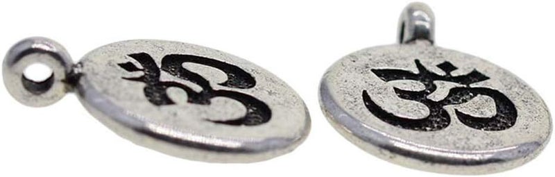 klarako 30 Pieces Tibetan Silver Lotus Flower Pendant Om Yoga Charms Pendant Metal Beads Cute Spacer Loose Beads Charms for DIY Jewelry Making () OM, as described - Image 2