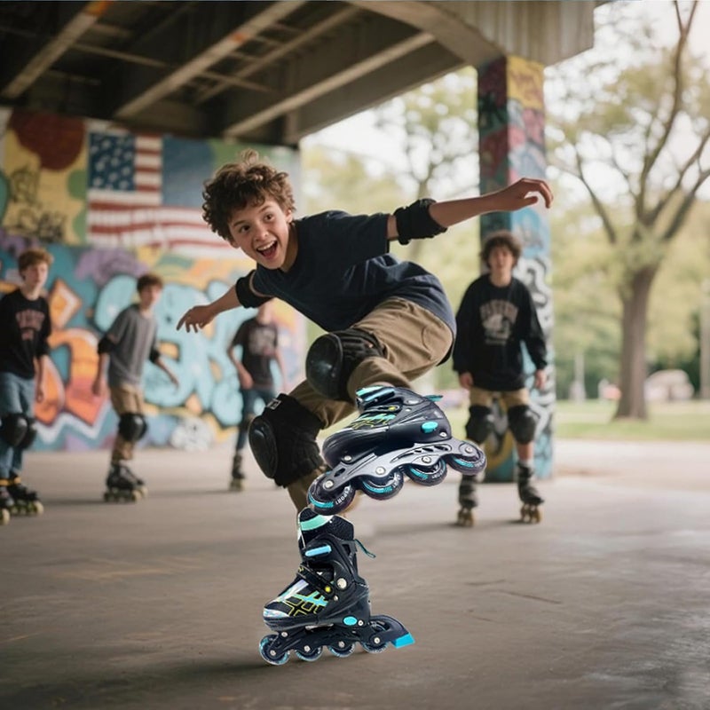 Janplay Adjustable Inline Skates for Kids and Teens with Light-Up Wheels - Black-Blue - Image 4