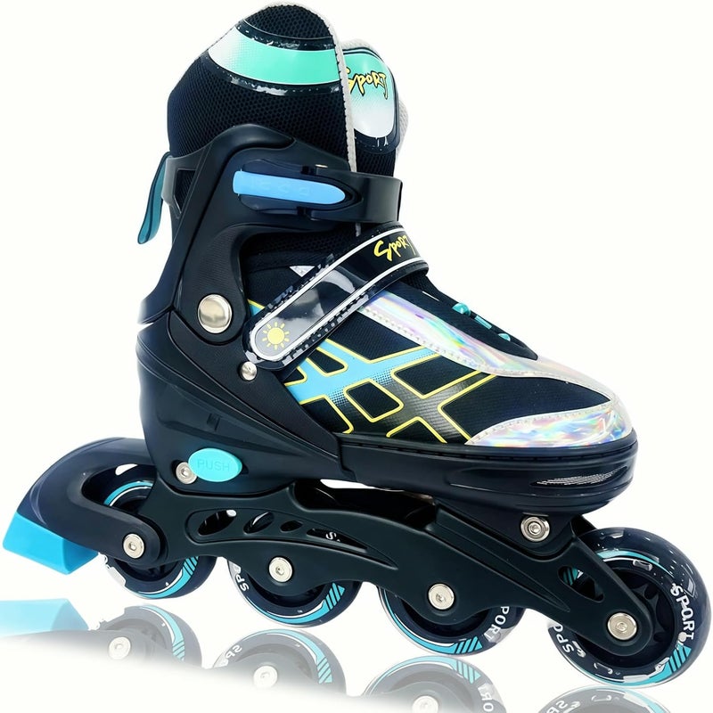 Janplay Adjustable Inline Skates for Kids and Teens with Light-Up Wheels - Black-Blue - Image 1