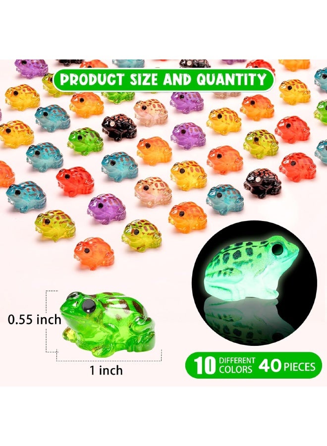 40 Pcs Luminous Tiny Resin Frogs, 10 Colors, Mini Frog Glow in The Dark, Frog Miniature Ornaments for Miniature Decoration, Garden Aquarium Potted, Garden Dollhouse, Cake Decoration, DIY Slime Kit, Craft Charms Party Toys - Image 2