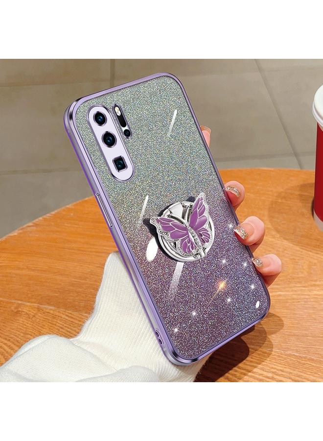 Zaboon Case For Huawei P30 Pro Plated Gradient Glitter Butterfly Holder TPU Phone Case - Image 1