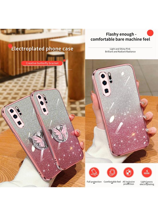 Zaboon Case For Huawei P30 Pro Plated Gradient Glitter Butterfly Holder TPU Phone Case - Image 3