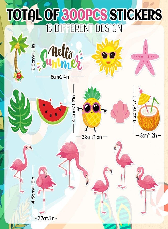 FYSUIMU 300 Pcs Summer Hawaiian Foam Stickers Tropical Beach Flamingo Sun Self-Adhesive Sticker Decals for DIY Art Crafts Birthday Luau Holiday Party Supplies, 15 Designs - Image 2