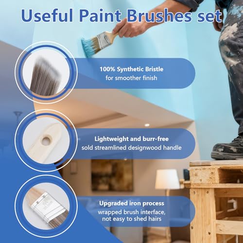 BHLUUIYER Paint Roller Kit with 2 to 4 FT Extension Pole for House Painting - Completed Home Painting Set with 9″ & 4″ Paint Roller Covers, Tray, Paint Brushes and Accessories - Image 5