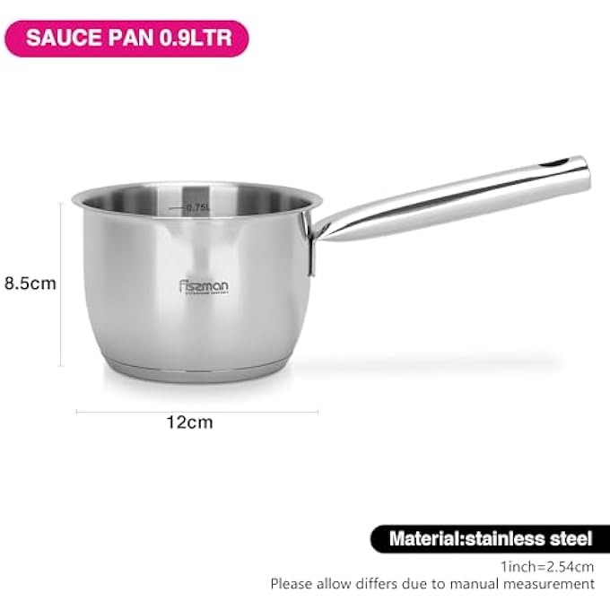 فيسمان قدر صلصة 09 لتر مع علامة قياس، قدر صلصة من الفولاذ المقاوم للصدأ 12 × 85 سم مع فوهة صب، سلسلة ليدا، مقبض طويل ستاي كول، 1810 إنوكس 304، قاعدة حثية، آمنة للاستخدام في غسالة الأطباق - Image 4