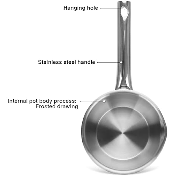 فيسمان قدر صلصة 09 لتر مع علامة قياس، قدر صلصة من الفولاذ المقاوم للصدأ 12 × 85 سم مع فوهة صب، سلسلة ليدا، مقبض طويل ستاي كول، 1810 إنوكس 304، قاعدة حثية، آمنة للاستخدام في غسالة الأطباق - Image 5