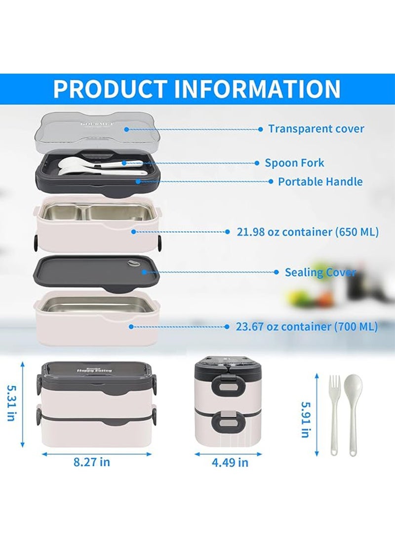 Topyich Stainless Steel Lunch Box, 2 Layer Tiffin Box for Kids School, Minimalist Design Food Storage Box with Lunch Bag, Spoon and Fork  - Image 2