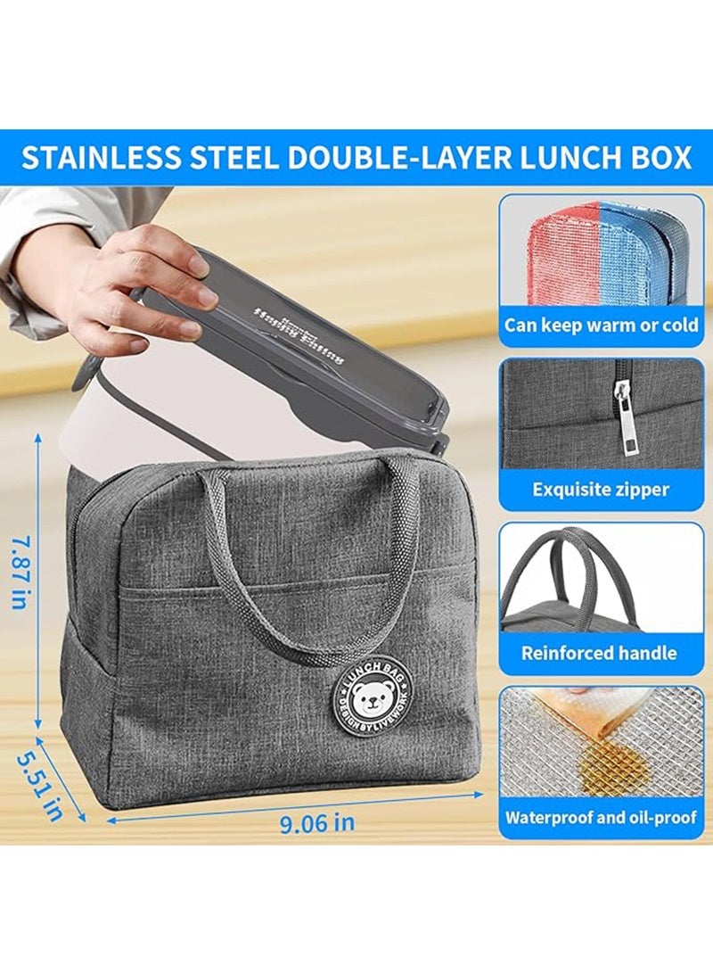 Topyich Stainless Steel Lunch Box, 2 Layer Tiffin Box for Kids School, Minimalist Design Food Storage Box with Lunch Bag, Spoon and Fork  - Image 4