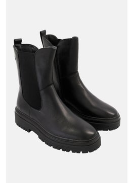 Women Broad Slip On Ankle Boots, Black