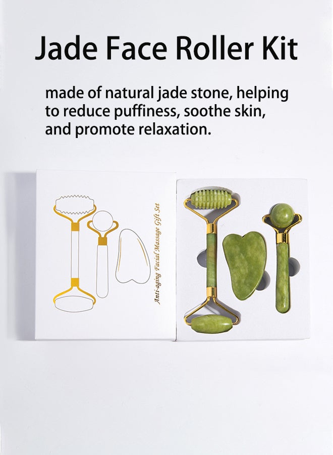 McmhyingPop Jade Roller and Gua Sha Set, Natural Jade Face and Eye Massager Tools, Facial Roller and Gua Sha Stone for Beauty, 3 in1 Face Massage - Image 5