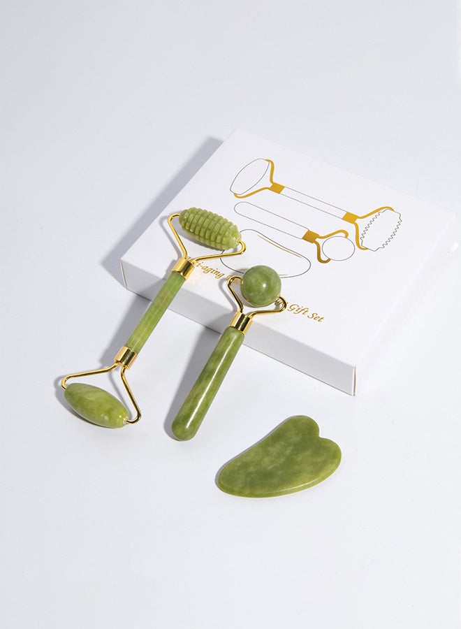 McmhyingPop Jade Roller and Gua Sha Set, Natural Jade Face and Eye Massager Tools, Facial Roller and Gua Sha Stone for Beauty, 3 in1 Face Massage - Image 1