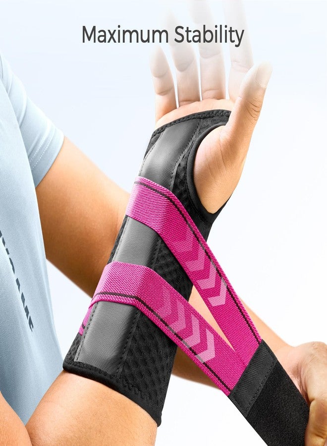 FREETOO Carpal Tunnel Wrist Brace Night Support Fit Right Hand for Work, Pain Relief Wrist Splint for Tendonitis, Sprain, Strain, Rigid Hand Brace for Arthritis for Women and Men (S/M, Black/Pink) - Image 3
