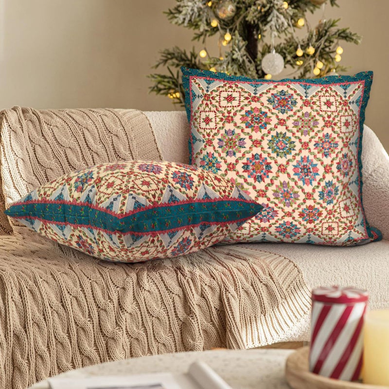 BUAEL Boho Throw Pillow Covers 20x20 inch Set of 2,Boho Vintage Carpet Pattern Antique Ethnic Decor Double Sided Pattern Cushion Cover Soft Pillow Case Living Sofa Room Bed Square Pillow Cover - Image 4