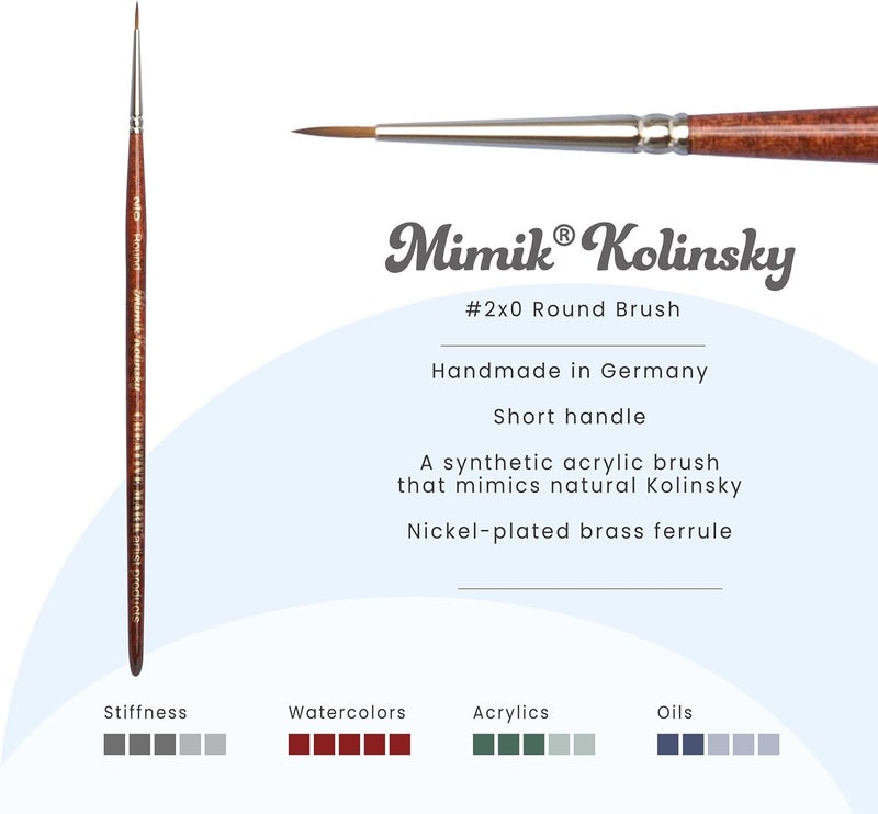Creative Mark Mimik Kolinsky Watercolor Brush - # 2 x 0 Round - Short Handle Synthetic Paint Brush - Handmade in Germany - Synthetic Sable Paint Brushes for Professional Artists - Animal-Friendly - Image 2