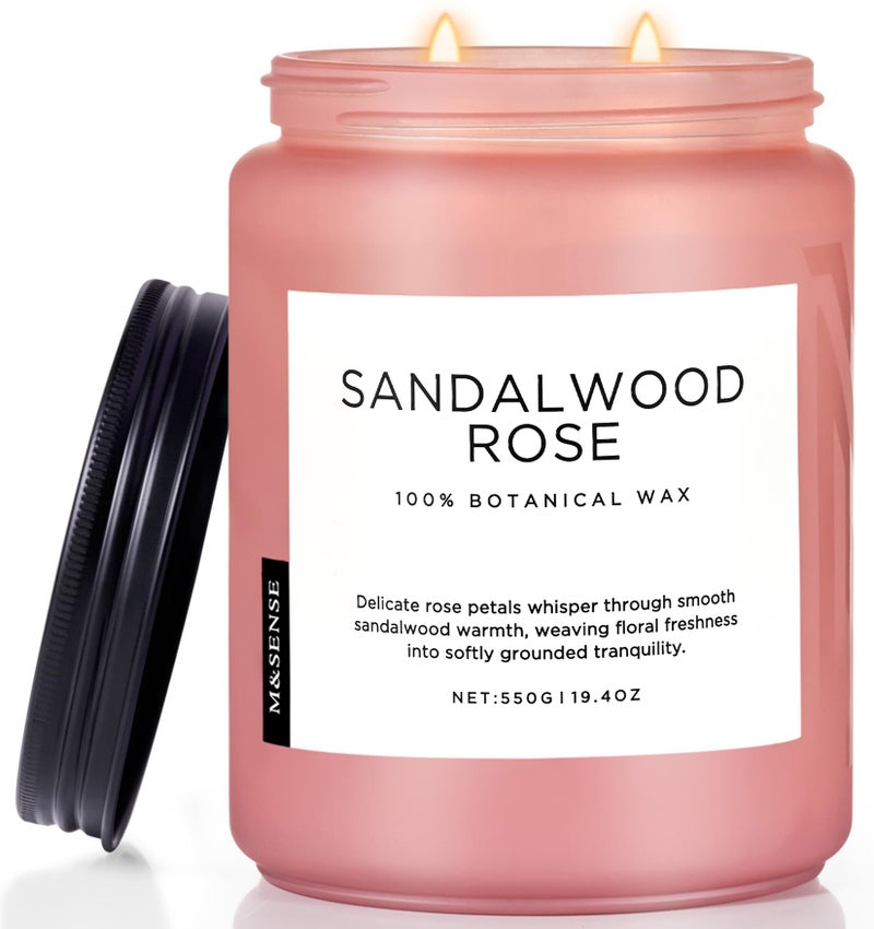 M&SENSE Sandalwood Rose Scented Candle 19.4oz 110 Hours Long Lasting Burn Natural Soy Wax Strong Scented Candle for Home, 2 Wick Home Fragrance Slow Burning Housewarming Gifts for Men Women - Image 1