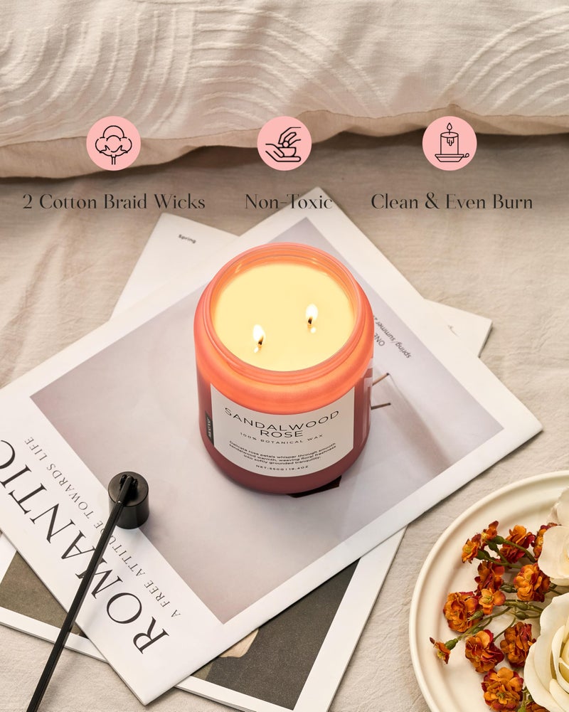 M&SENSE Sandalwood Rose Scented Candle 19.4oz 110 Hours Long Lasting Burn Natural Soy Wax Strong Scented Candle for Home, 2 Wick Home Fragrance Slow Burning Housewarming Gifts for Men Women - Image 5
