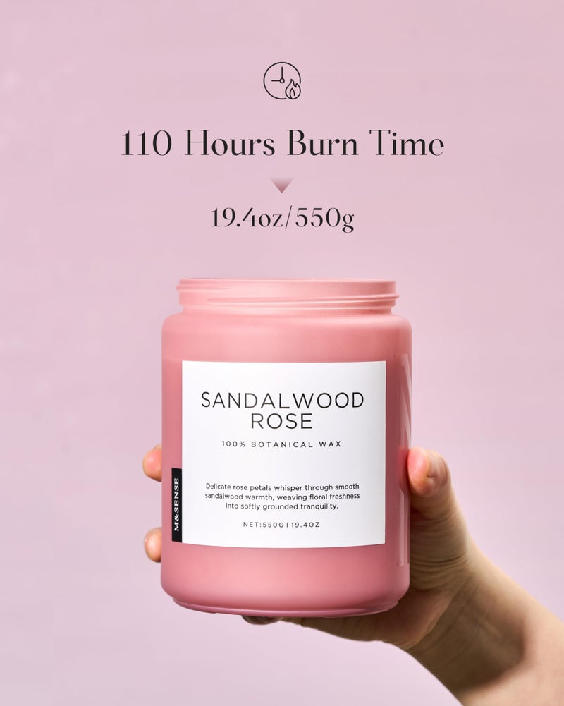 M&SENSE Sandalwood Rose Scented Candle 19.4oz 110 Hours Long Lasting Burn Natural Soy Wax Strong Scented Candle for Home, 2 Wick Home Fragrance Slow Burning Housewarming Gifts for Men Women - Image 3
