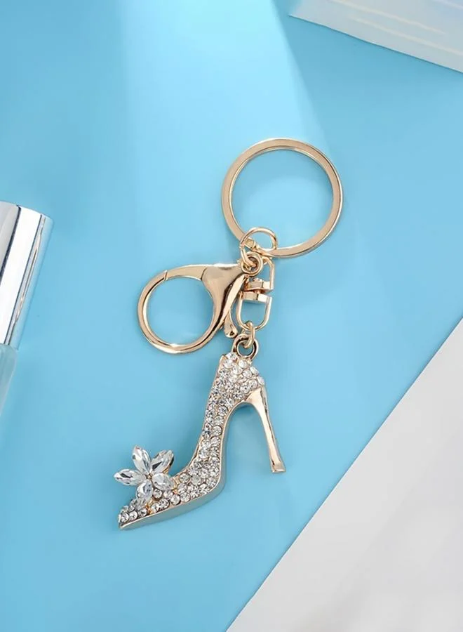 Take Two Golden High Heel Keychain with Rhinestones