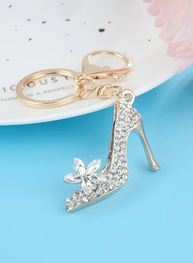 Take Two Golden High Heel Keychain with Rhinestones