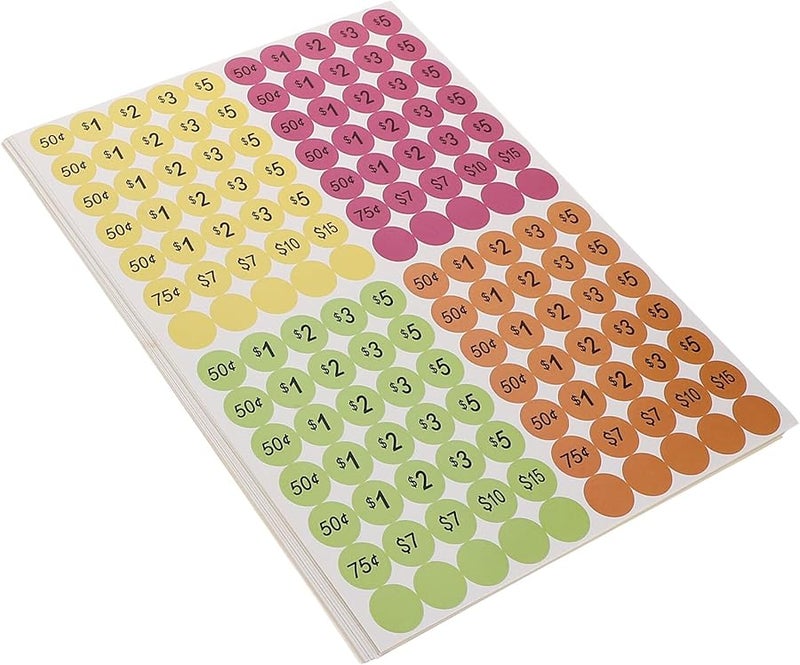 Colorful Adhesive Price Sticker Labels 20 Sheets For Retail Product Pricing - Image 1
