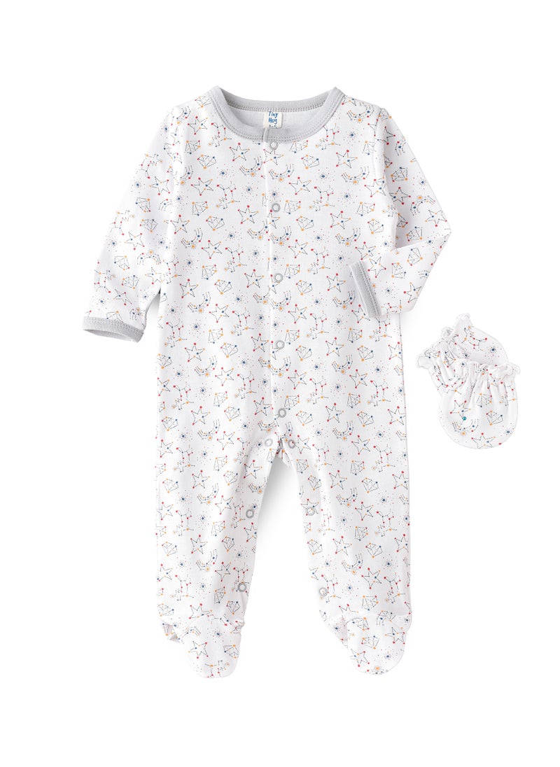 Tiny Hug Newborn Boy's Sleep Suit with Mittens, Soft and Comfortable Sleepwear for Baby Boys  - Image 1