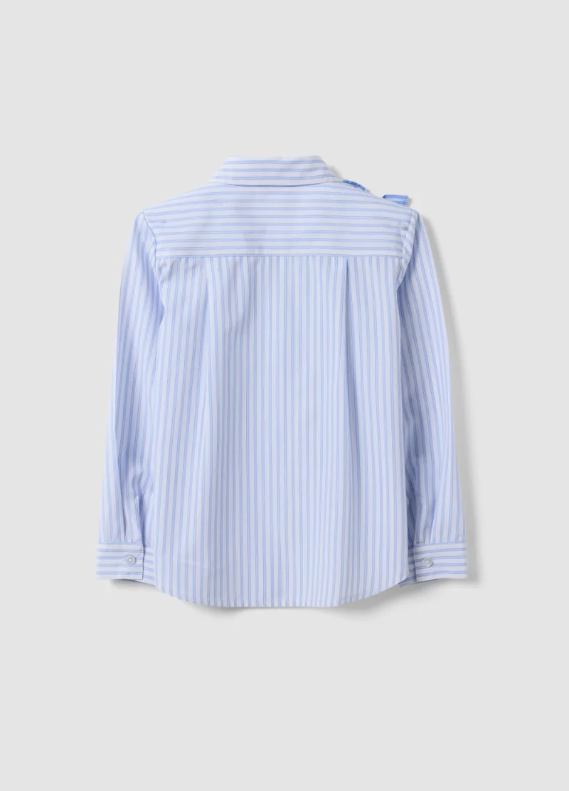 او في اس OVS Blue Striped Girlsâ€™ Shirt With Ruffle Detail And Classic Collar
