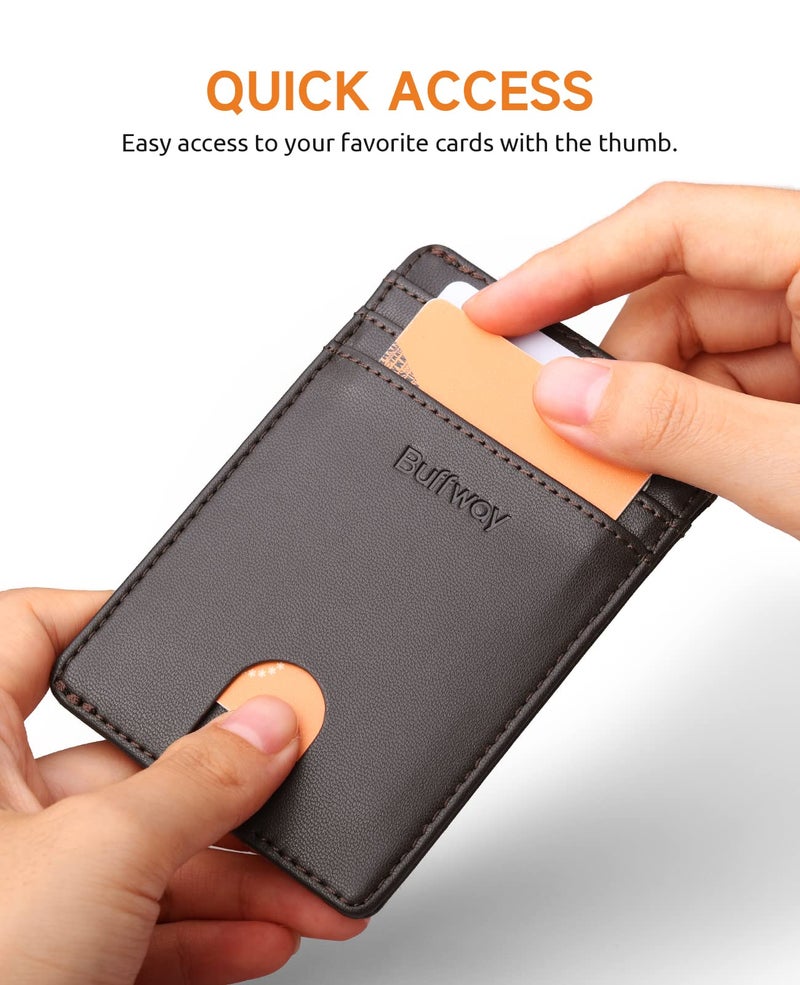Buffway Mens Slim Wallet, Minimalist Thin Front Pocket Leather Credit Card Holder with RFID Blocking for Work Travel - Boston Chocolate - Image 3