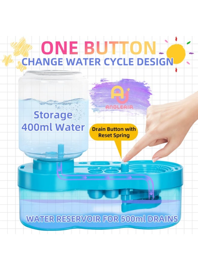 Paint Brush Cleaner with Paint Tray, Upgraded 6-in-1 Painting Supplies with Drain and Brush Holder, Water Circulation Painting Supplies for Acrylic, Watercolor, Water Based Paints（Blue） - Image 3