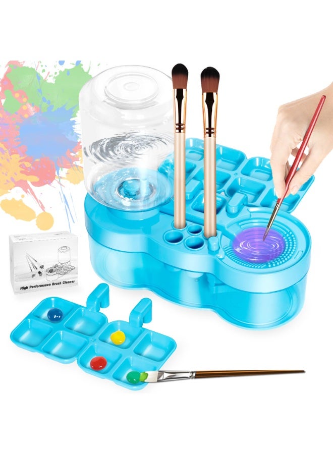 Paint Brush Cleaner with Paint Tray, Upgraded 6-in-1 Painting Supplies with Drain and Brush Holder, Water Circulation Painting Supplies for Acrylic, Watercolor, Water Based Paints（Blue） - Image 1