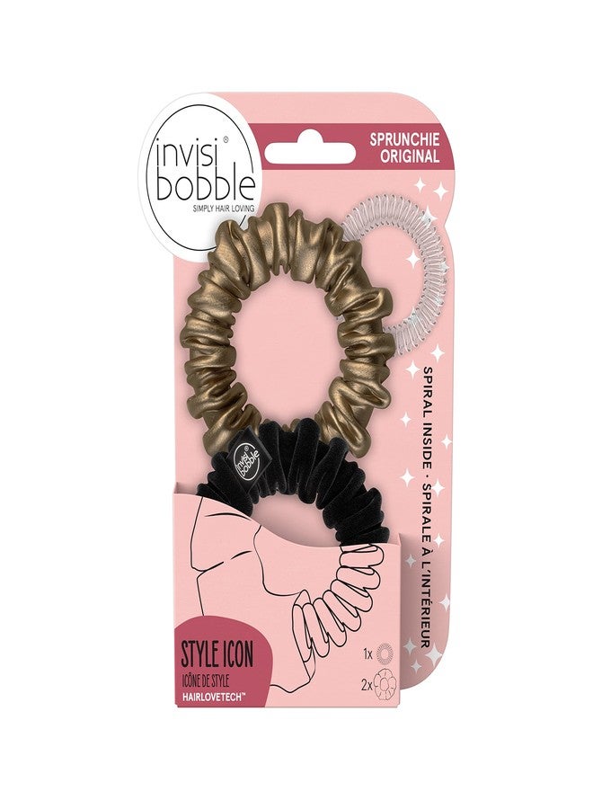 invisibobble Sprunchie Slim Spiral Hair Ring - True Black and True Golden - 2 Pack- Scrunchie Stylish Bracelet, Strong Elastic Grip Coil Accessories for Women - Gentle for Girls Teens and Thick Hair - Image 1