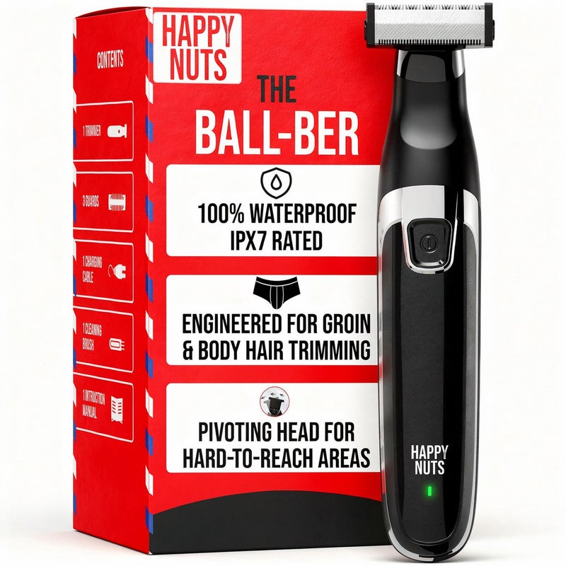 HAPPY NUTS The Ballberâ„¢ Electric Body Hair Trimmer for Men - Mens Body Groomer Kit for Privates - IPX7 Waterproof Shaver for Hard to Reach Areas - Image 1