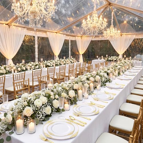 Joyido 200PCS White and Gold Plastic Plates - Gold Disposable Plates - Gorgeous Wedding Plate 10inch Dinner & 7.25inch Dessert Plate for 100 Guests for Wedding & Party - Image 5